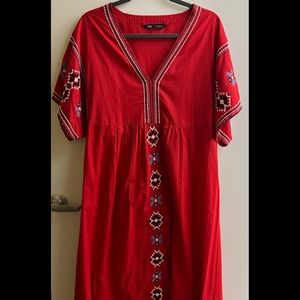 Zara  EMBROIDERED POPLIN TUNIC DRESS